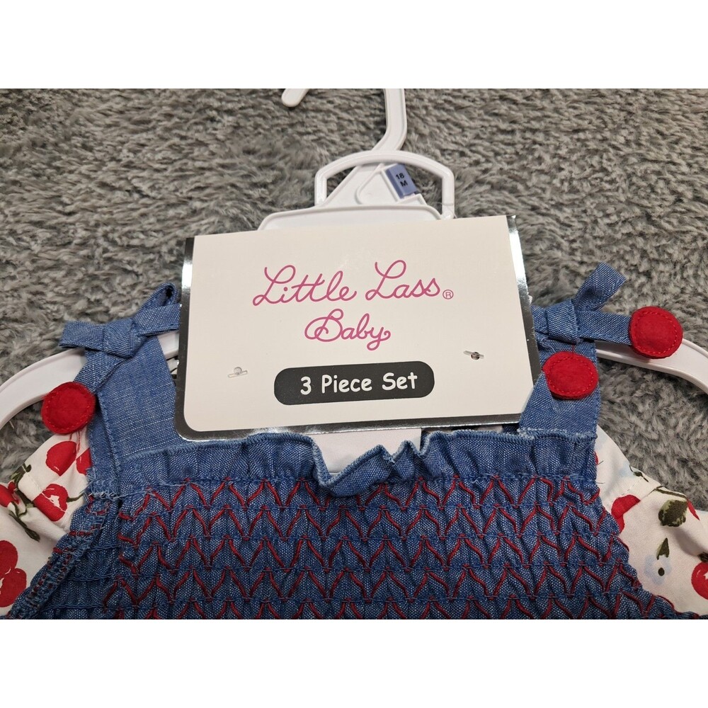 New Little Lass Baby Girls Sz 18 M 3 Piece Outfit Tank Top Shirt Hat Bloomers - Picture 2 of 7